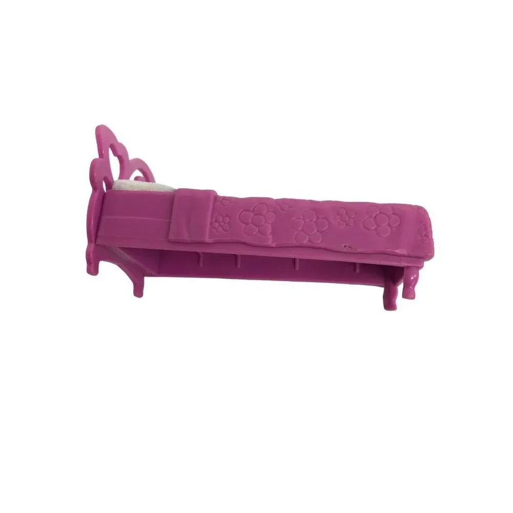 2002 Origin Dollhouse Miniature Plastic Bed Purple Heart Floral 3.5